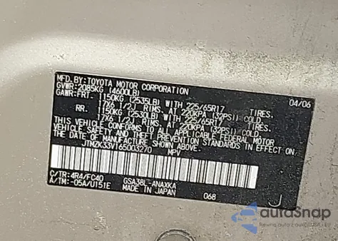 2006 Toyota Rav4 Base V6 from USA, damaged, VIN JTMZK33V165003270